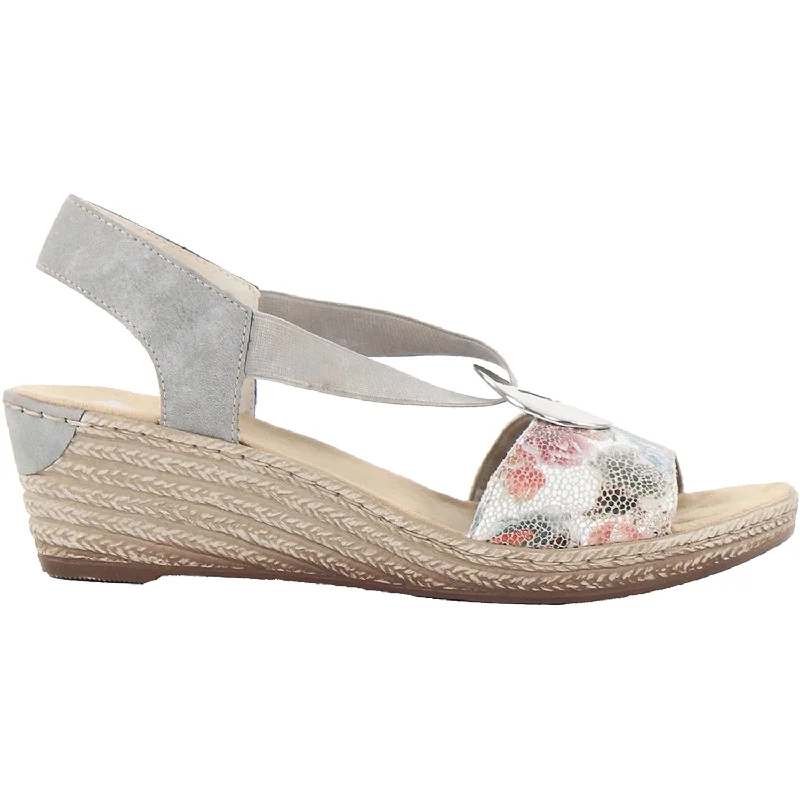 Sandals with soft soles-Women's Rieker 624H6-90 Fanni H6 White Multi/Cement Mosaic Synthetic