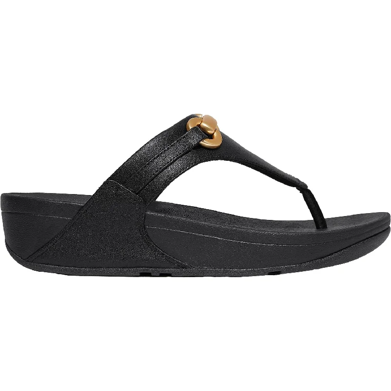 Sandals with chic soles-Women's FitFlop LuLu Chunky Snaffle Toe Post Black Leather