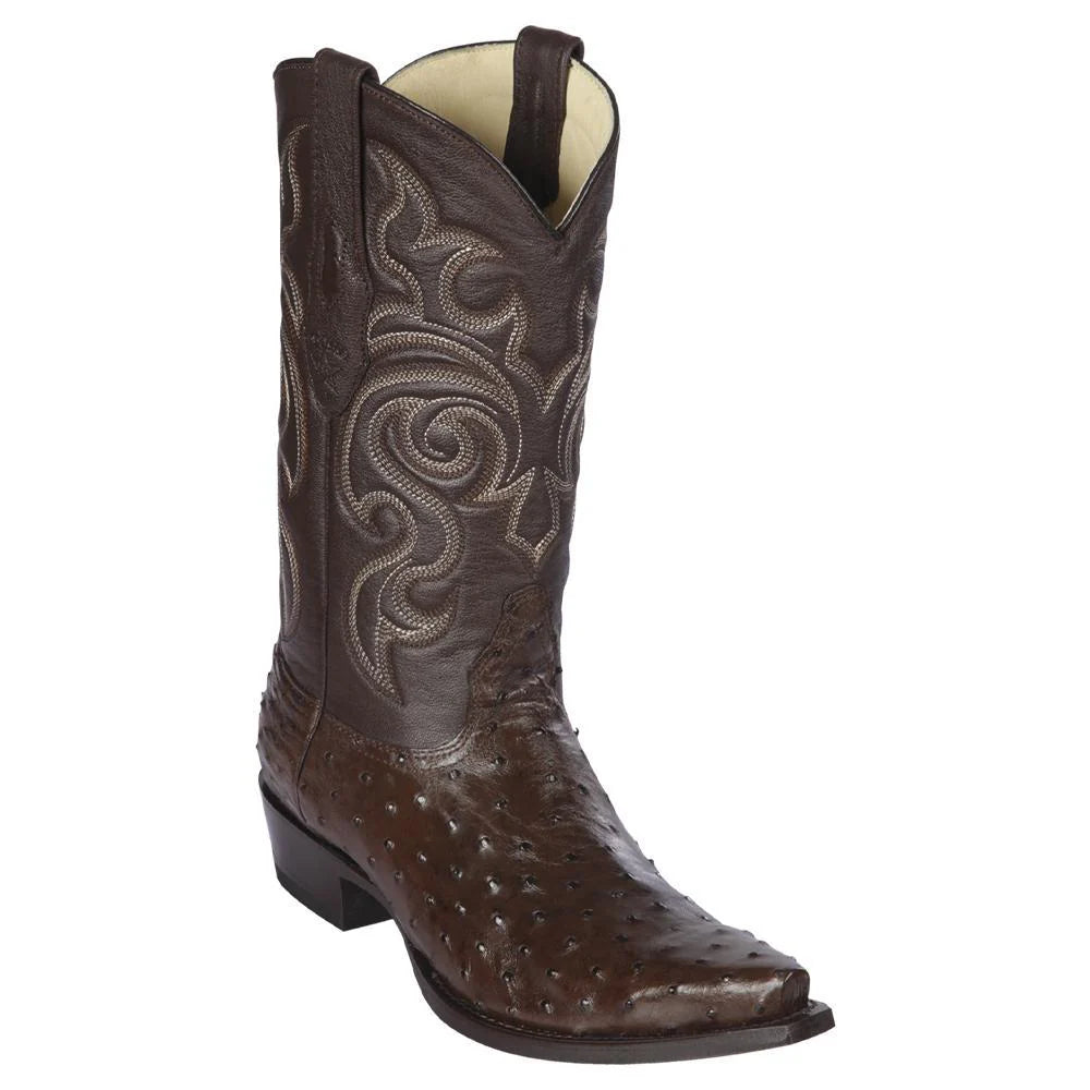 Cowboy boots with bold heel stitchingLos Altos 940307 Men's Brown Genuine Ostrich Snip Toe Cowboy Boots