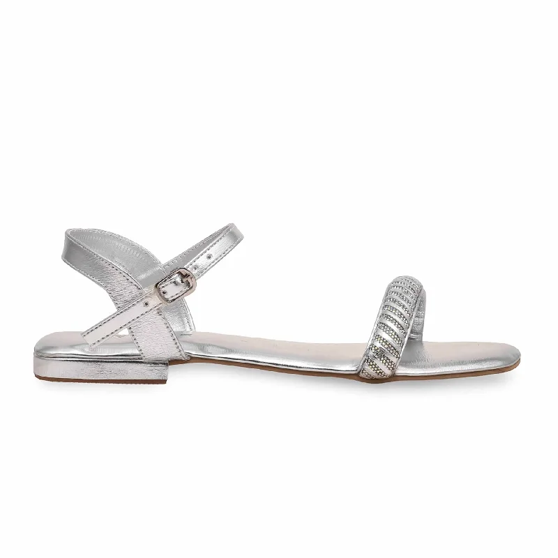 Sandals for rugged soles-Silver Fancy Sandal FN5918