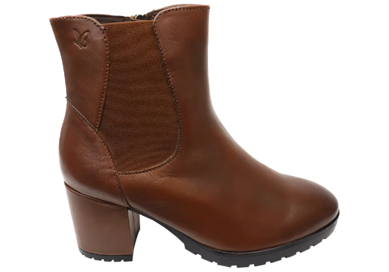 Ankle boots with lower cushion-Caprice Jessie Womens Extra Wide Comfort Mid Heel Leather Ankle Boots