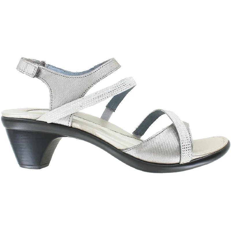 Sandals with bright heels-Women's Naot Innovate Silver Threads Leather