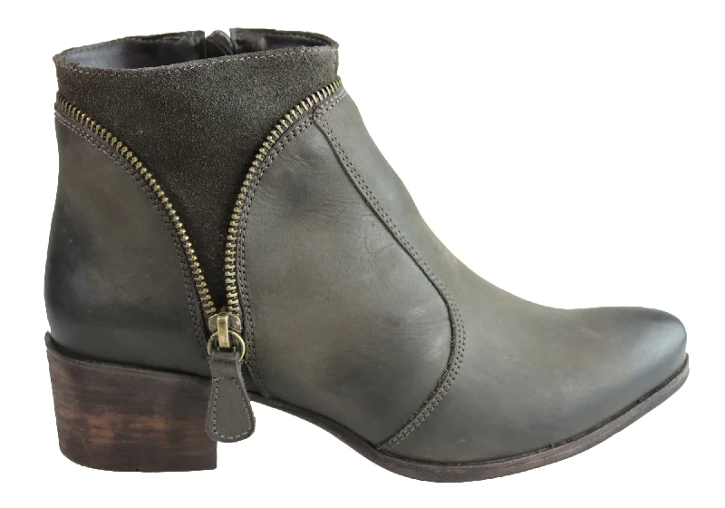 Ankle boots with comfy warmth-Dazzani Hilda Womens Comfortable Leather Ankle Boots Made In Brazil