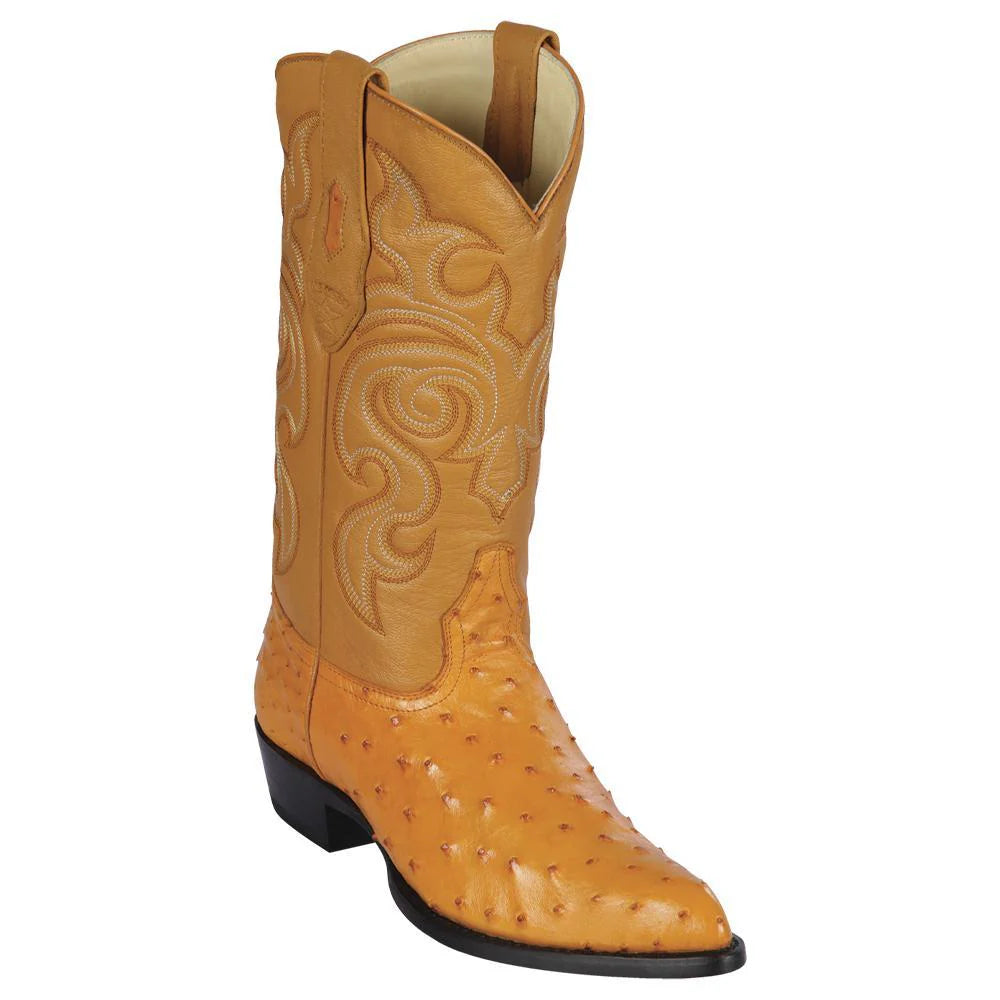 Cowboy boots with rustic brown finishLos Altos 990302 Men's Buttercup Genuine Ostrich J Toe Cowboy Boots