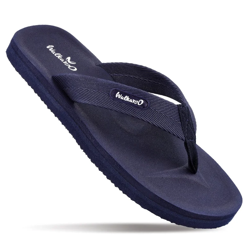 Sandals with firm sols-Walkaroo Gents Flip Flop Thong  - WC4228 Navy Blue