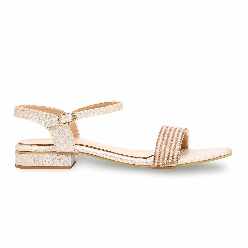 Sandals with bright heels-Golden Fancy Sandal FN6049