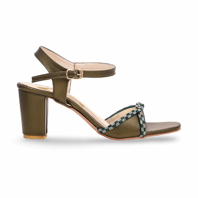 Sandals with bold heels-Olive Fancy Sandal FN5919