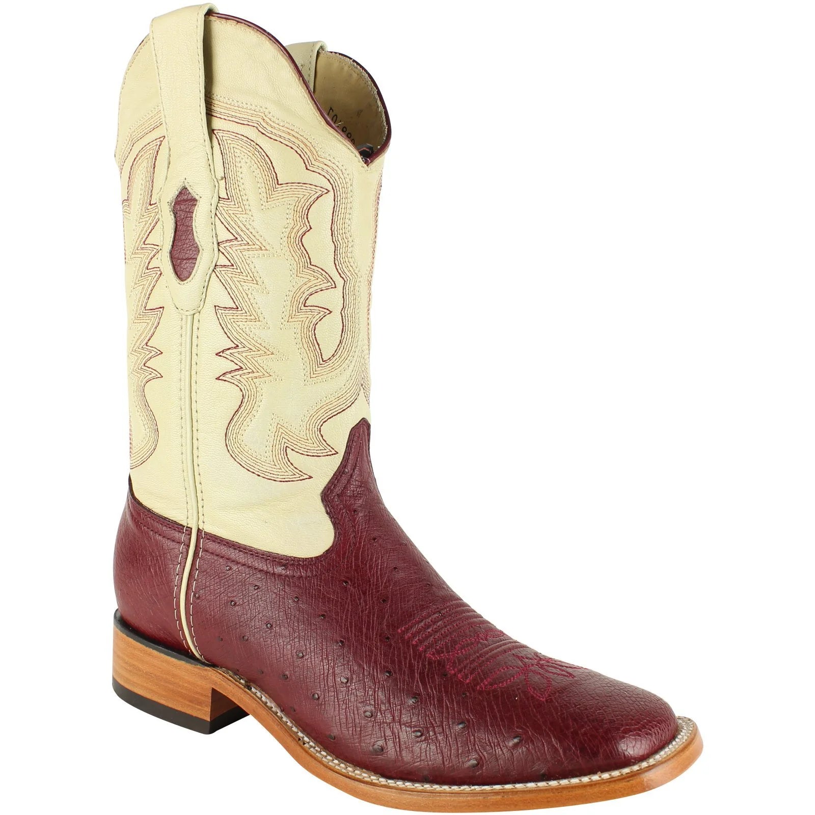 Cowboy boots with vintage leather charmLos Altos 8279706 Men's Burgundy Genuine Smooth Ostrich Wide Square Toe Cowboy Boots