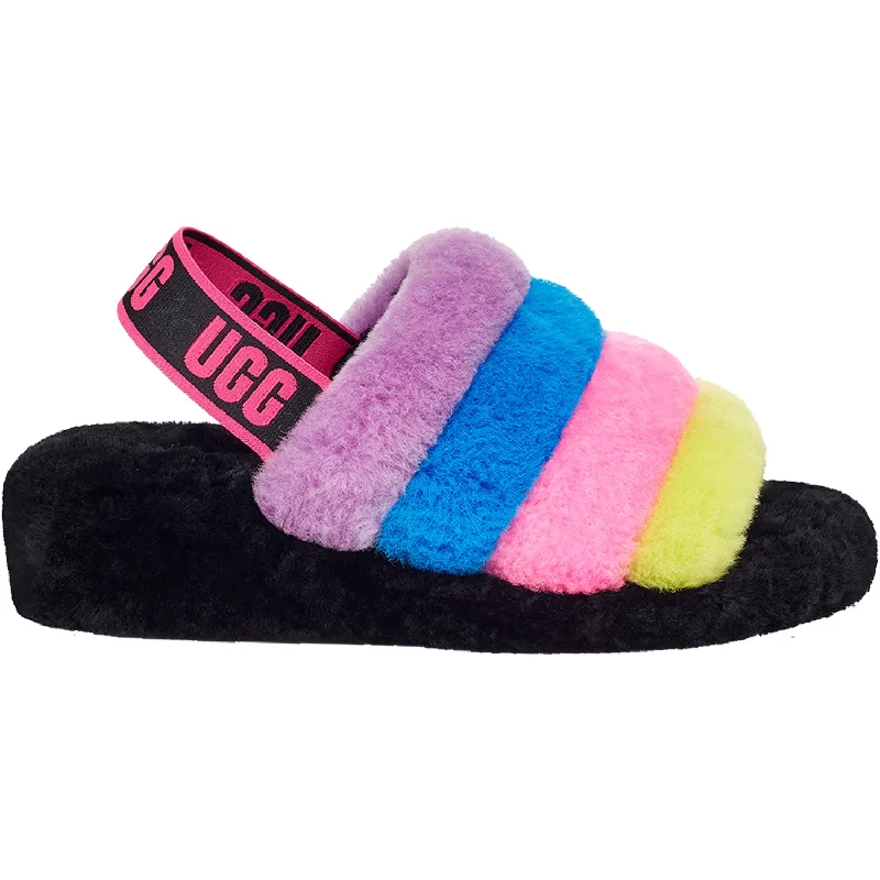 Sandals for daily comfort-Women's UGG Fluff Yeah Slide Black/Taffy Multi Sheepskin