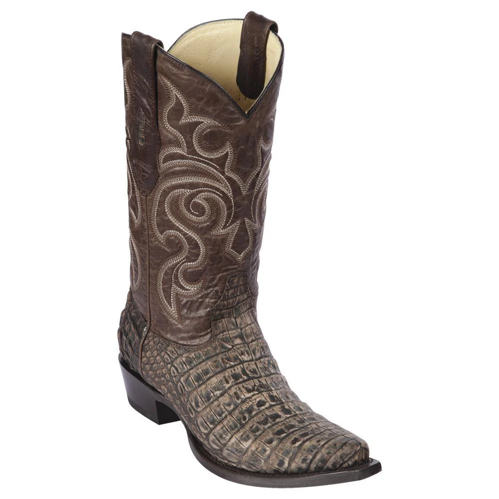 Cowboy boots with distressed leather finishLos Altos 948235 Men's Sanded Brown Genuine Caiman Belly Snip Toe Cowboy Boots