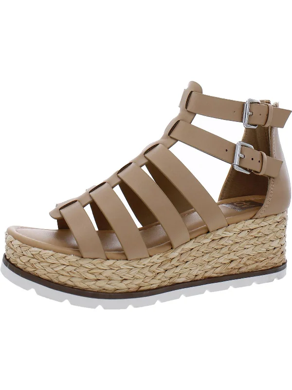 Heeled sandals with thin heel sole-Breva Womens Strappy Buckle Wedge Heels