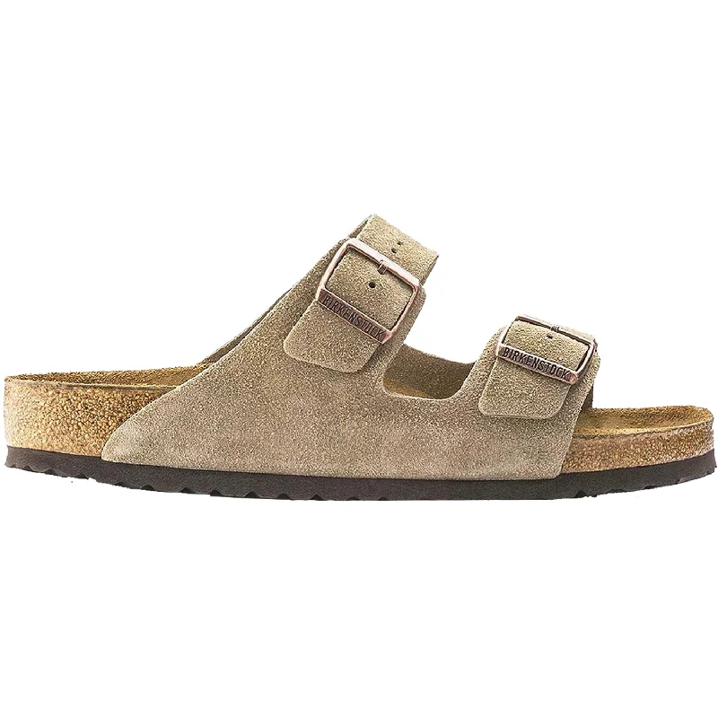 Sandals for casual heels-Unisex Birkenstock Arizona Soft Footbed Taupe Suede