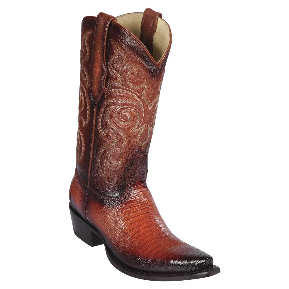 Cowboy boots for cowboy spirit wearLos Altos 940757 Men's Faded Cognac Genuine Teju Snip Toe Cowboy Boots