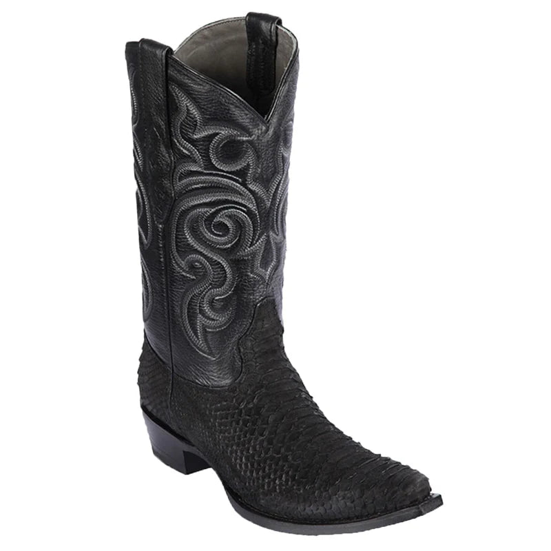 Cowboy boots with weathered leather lookLos Altos 94N5705 Men's Black Genuine Python Snip Toe Cowboy Boots