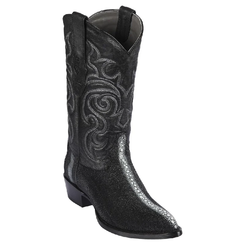 Cowboy boots with custom heel designLos Altos 991105 Men's Black Genuine Stingray Rowstone J Toe Cowboy Boots