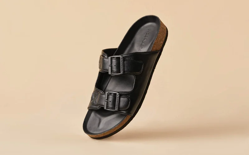 Sandals with vibrant comfort-Cork Sandals : Solid Black