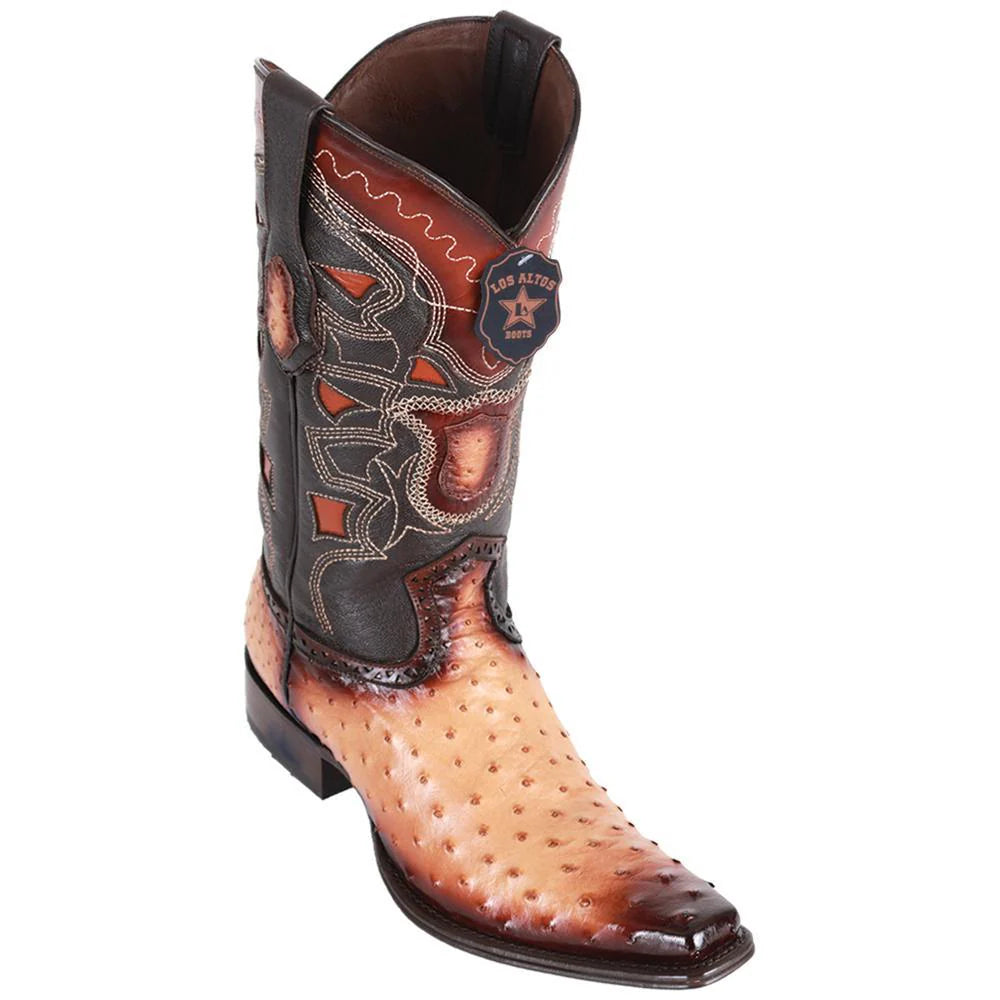 Cowboy boots with weathered leather bootsLos Altos 760315 Men's Faded Oryx Genuine Ostrich European Square Toe Cowboy Boots