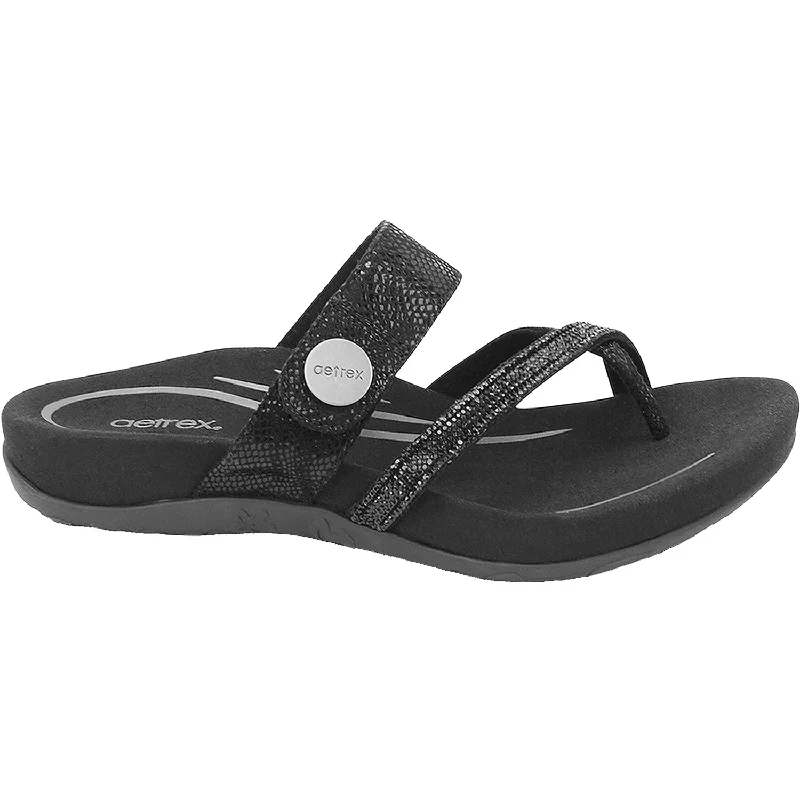 Sandals with cool soles-Women's Aetrex Izzy Black Sparkle Synthetic