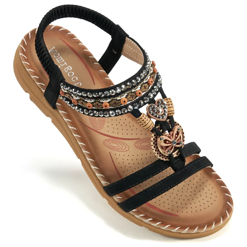 Sandals for summer heels-Harence Flat Sandals Women Dressy Summer Sandals Open Toe Rhinestone