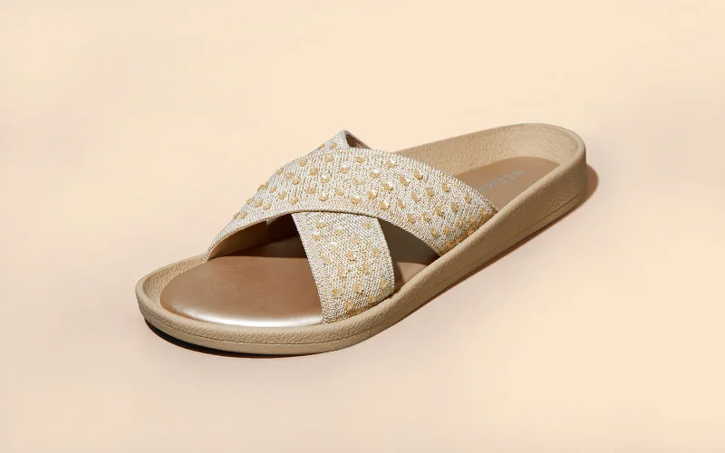 Sandals with cool soles-Ethnic Cross Strap Sandals : Beige