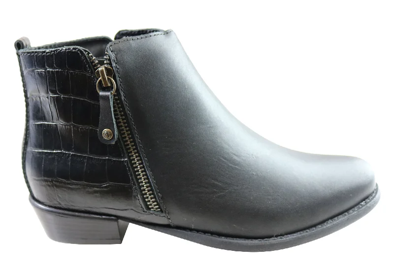 Ankle boots with violet stitching-Andacco Town Womens Leather Comfortable Ankle Boots Made In Brazil