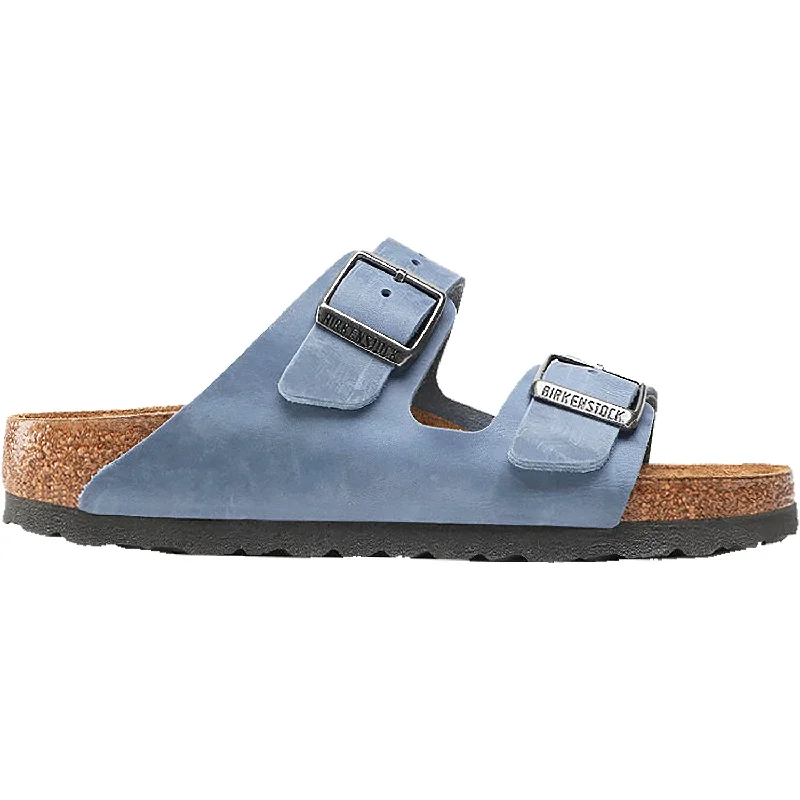 Sandals with plush heels-Unisex Birkenstock Arizona Dusty Blue Oiled Leather