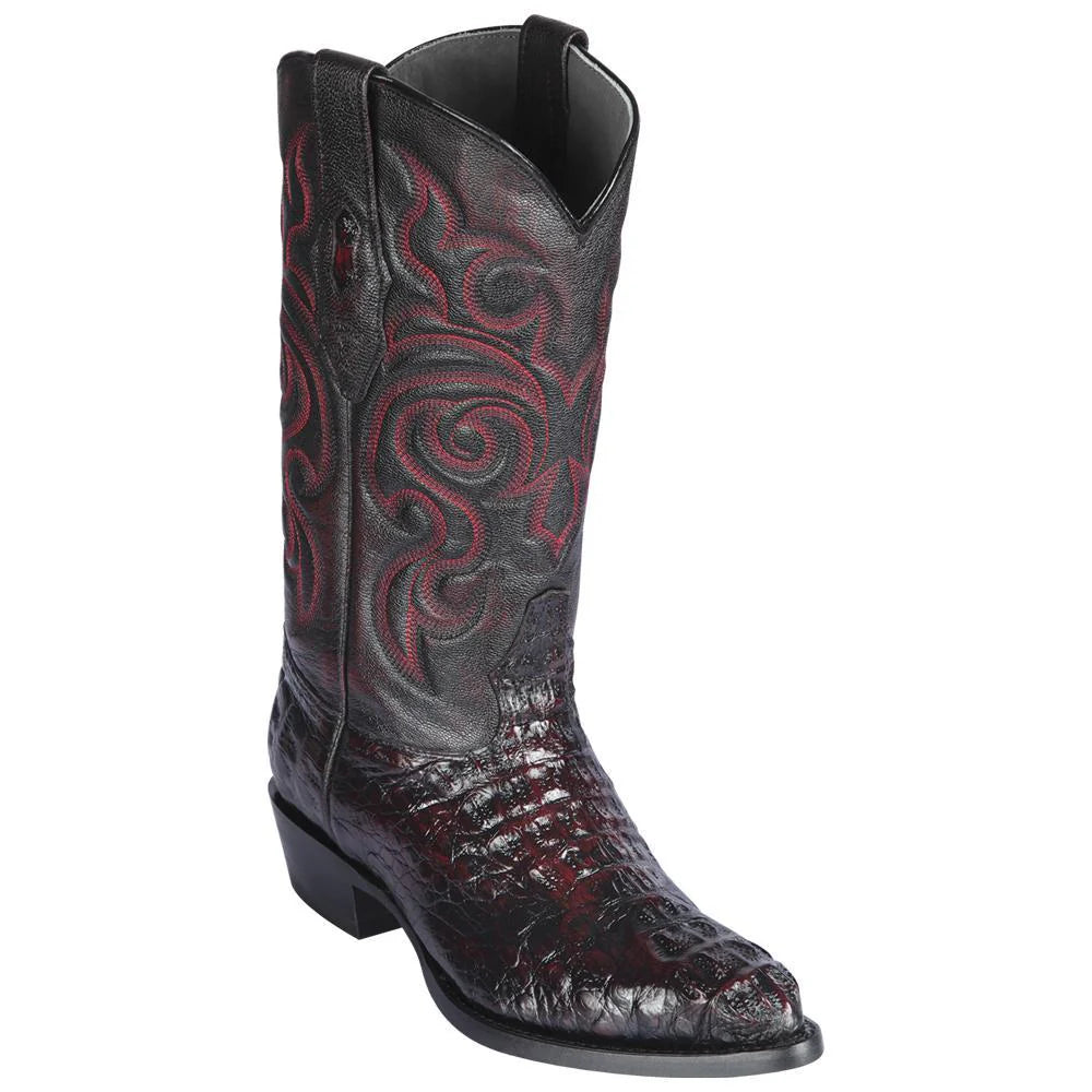 Cowboy boots with metallic star accentsLos Altos 990218 Men's Black Cherry Genuine Caiman Hornback J Toe Cowboy Boots