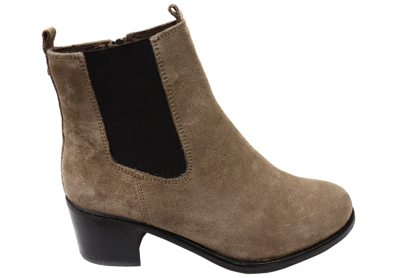 Ankle boots with elk textures-Caprice Jade Womens Comfort Mid Heel Leather Wide Fit Ankle Boots