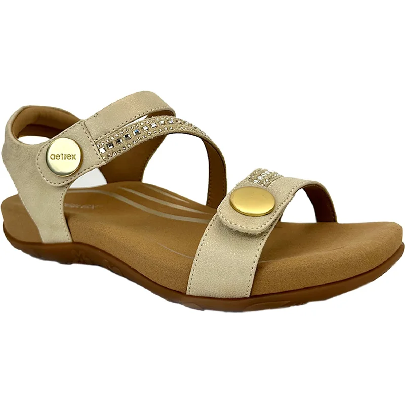 Sandals for wet soles-Women's Aetrex Jess Jeweled Champagne Sparkle