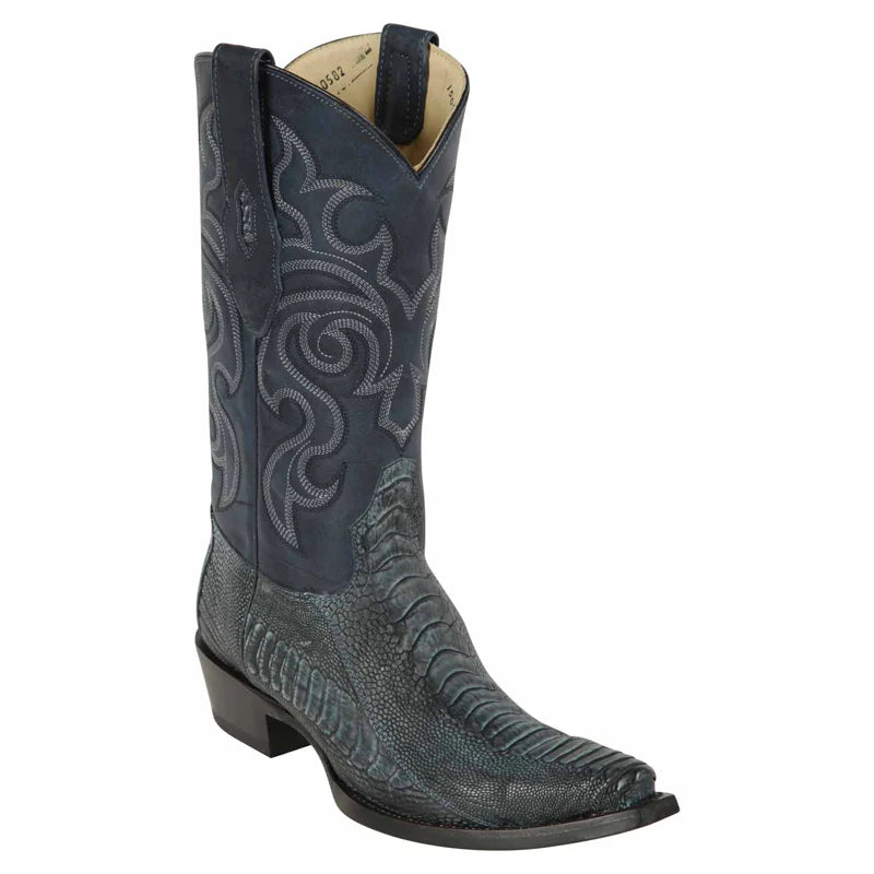 Cowboy boots for western style enthusiastsLos Altos 940582 Men's Rustic Blue Genuine Ostrich Leg Snip Toe Cowboy Boots