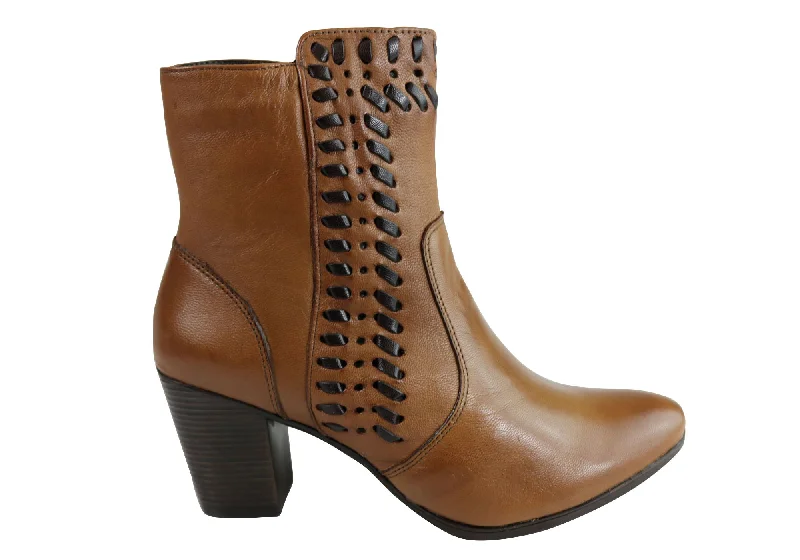 Ankle boots for comfy trips-Dazzani Allie Womens Comfort Leather Heel Ankle Boots Made In Brazil