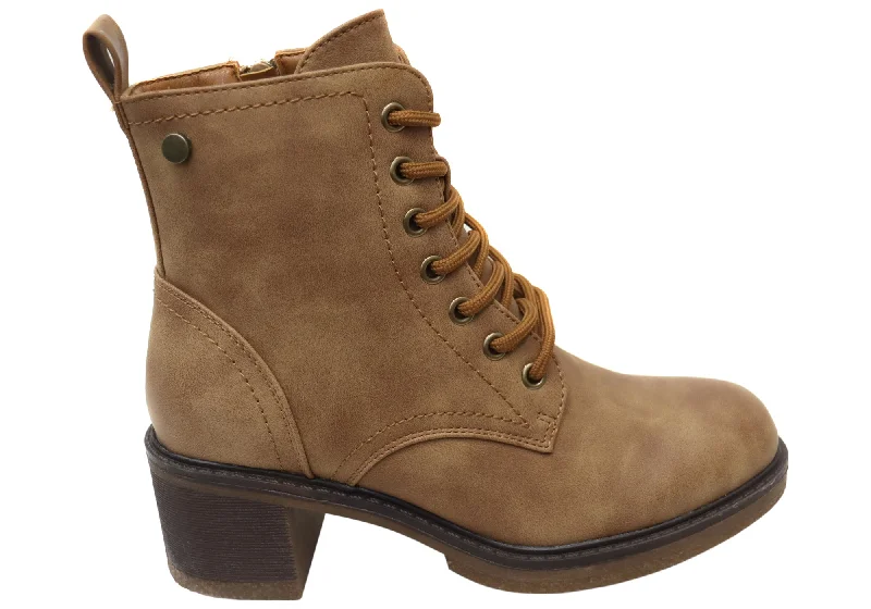 Ankle boots with oval leather-Bellissimo Sibernik Womens Comfortable Lace Up Ankle Boots