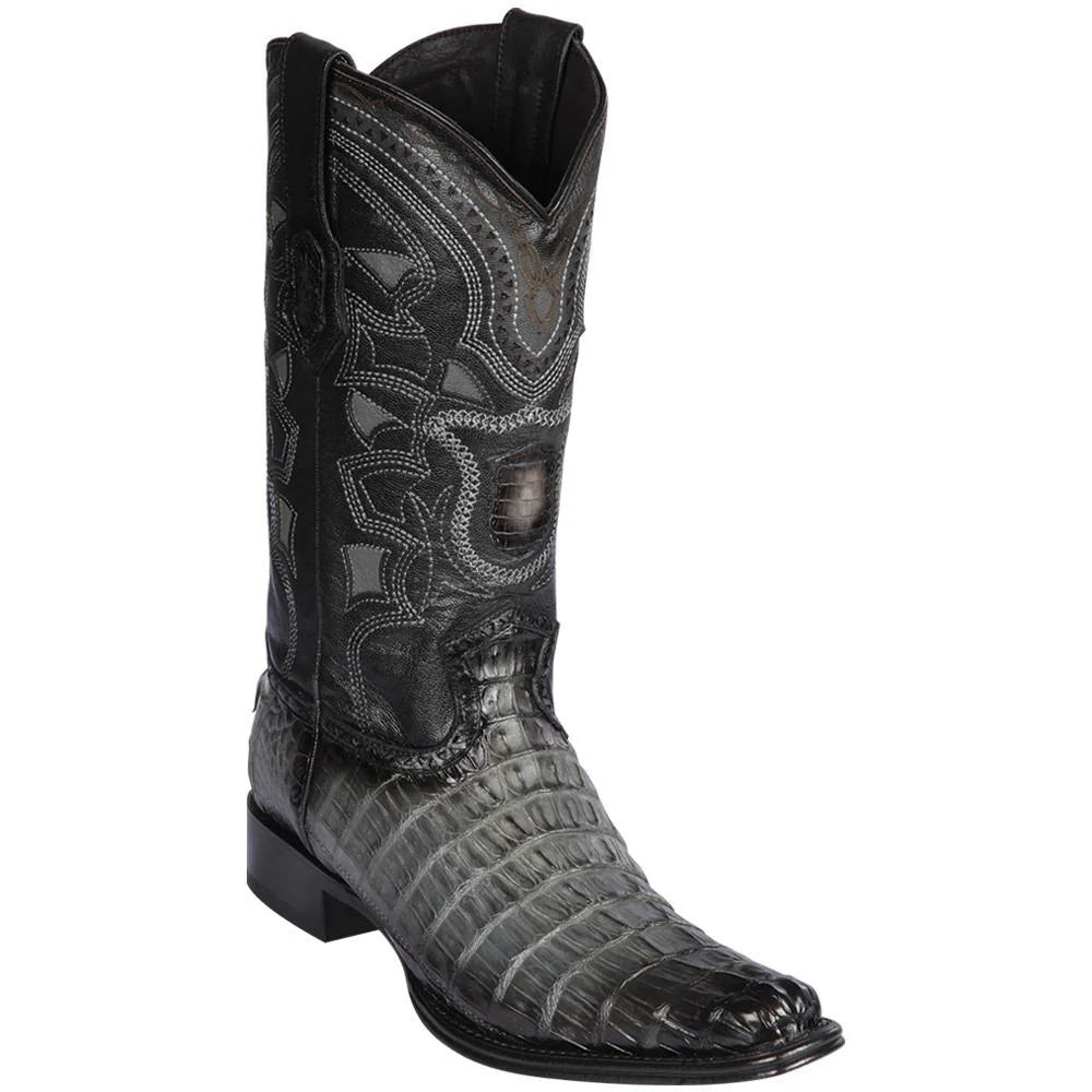 Cowboy boots with metallic leather comfortLos Altos 760138 Men's Faded Gray Genuine Caiman Tail European Square Toe Cowboy Boots