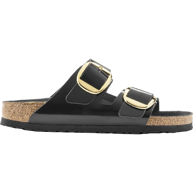 Sandals for summer soles-Women's Birkenstock Arizona Big Buckle High Shine Black Leather