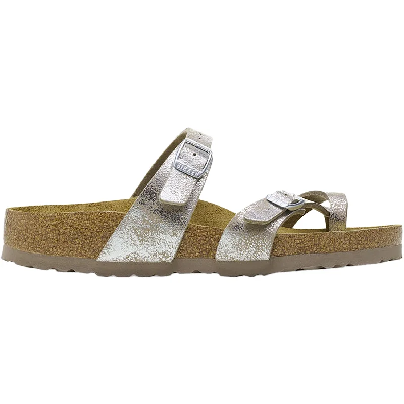 Sandals for wet soles-Women's Birkenstock Mayari Washed Taupe/Silver Birki Synthetic