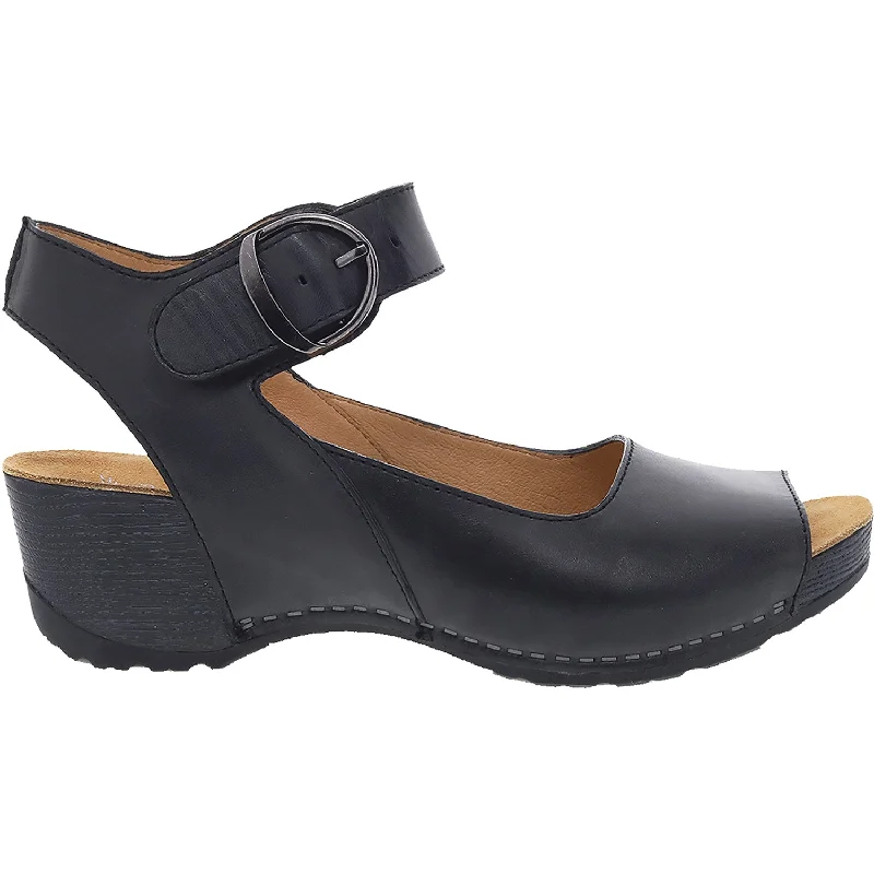 Sandals for sunny heels-Women's Dansko Tiana Black Burnished Calf Leather