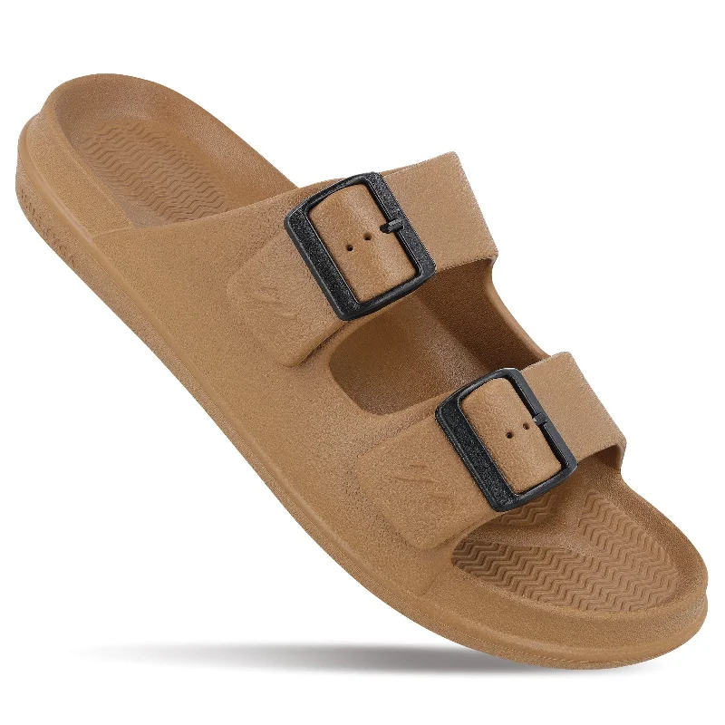 Sandals with soft soles-Walkaroo Men Casual Flip-Flop  - WC4822 Tan