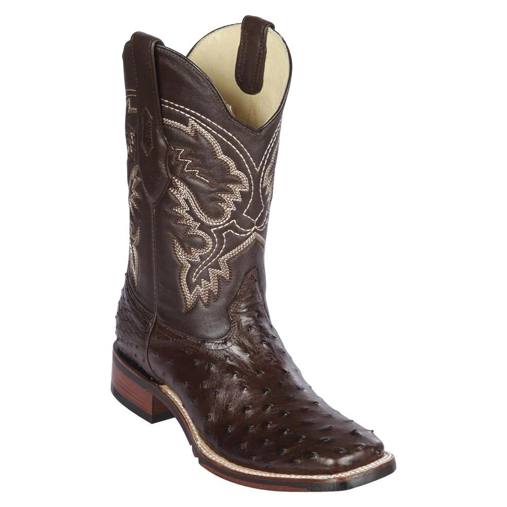 Cowboy boots with bold heel designLos Altos 8260307 Men's Brown Genuine Ostrich Wide Square Toe Cowboy Boots