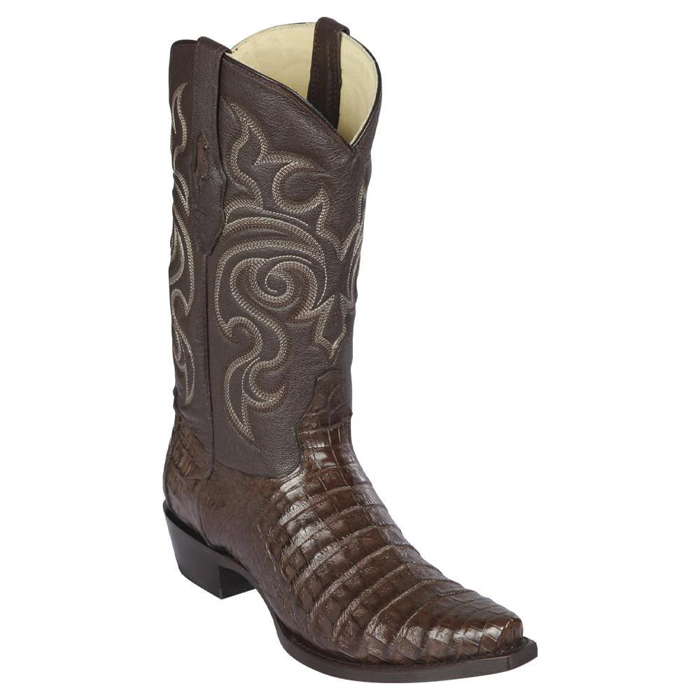 Cowboy boots with classic western heelLos Altos 948207 Men's Brown Genuine Caiman Belly Snip Toe Cowboy Boots