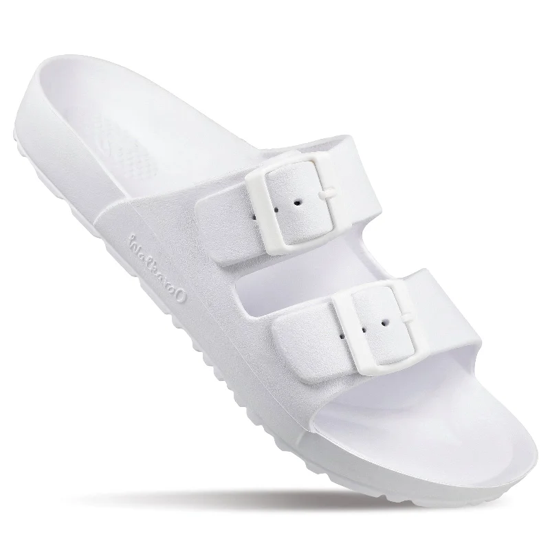 Sandals with vibrant soles-Walkaroo Men Slip On Slide Sandals  - WC4808 White