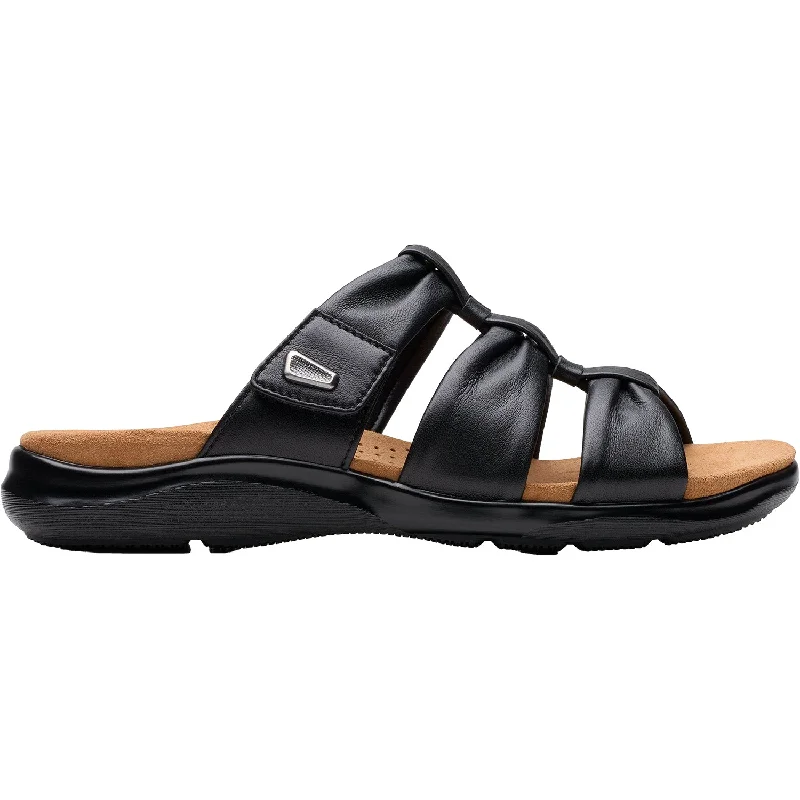 Sandals for active heels-Women's Clarks Kitly Slide Black Leather