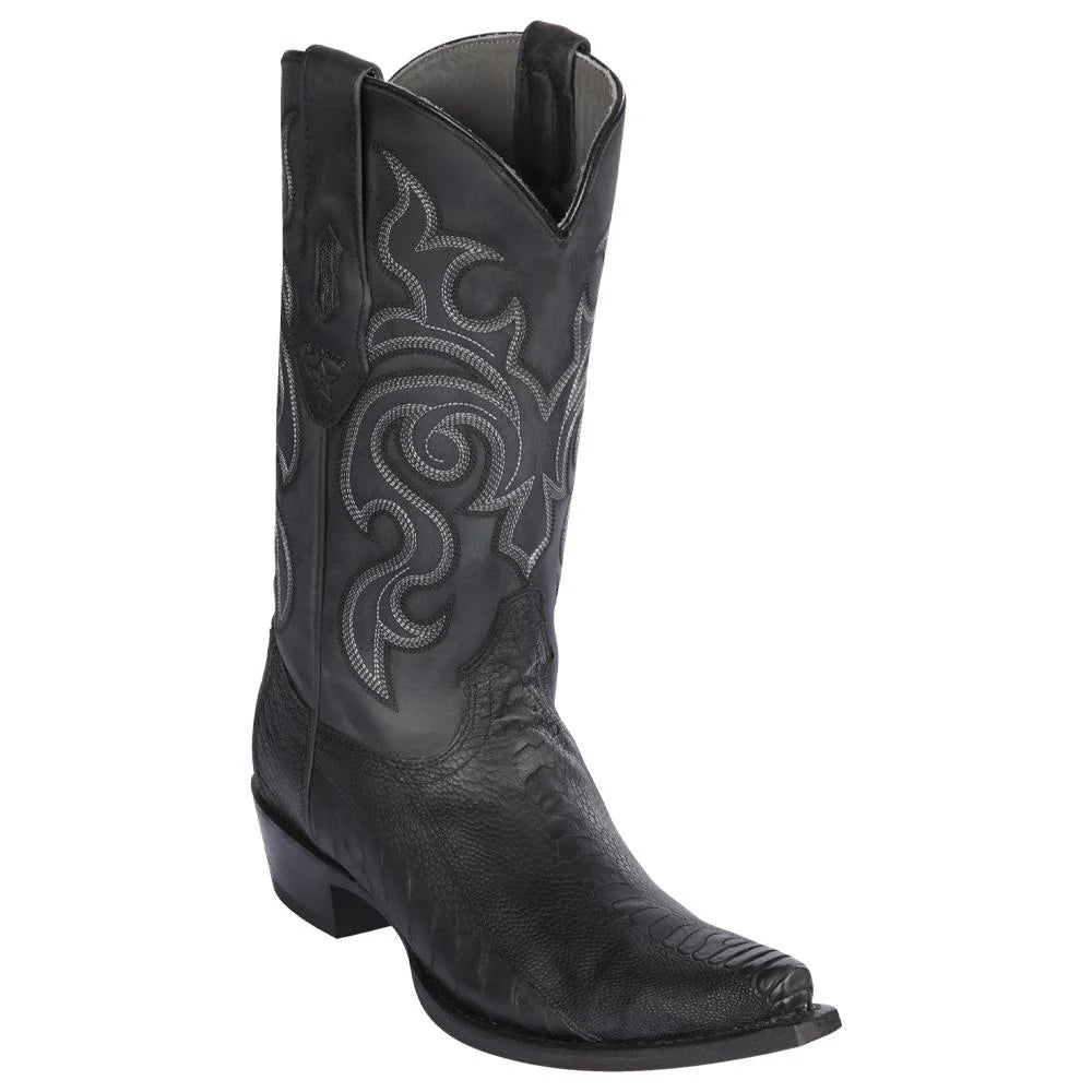 Cowboy boots with intricate leather inlaysLos Altos 94G0505 Men's Black Genuine Ostrich Leg Snip Toe Cowboy Boots