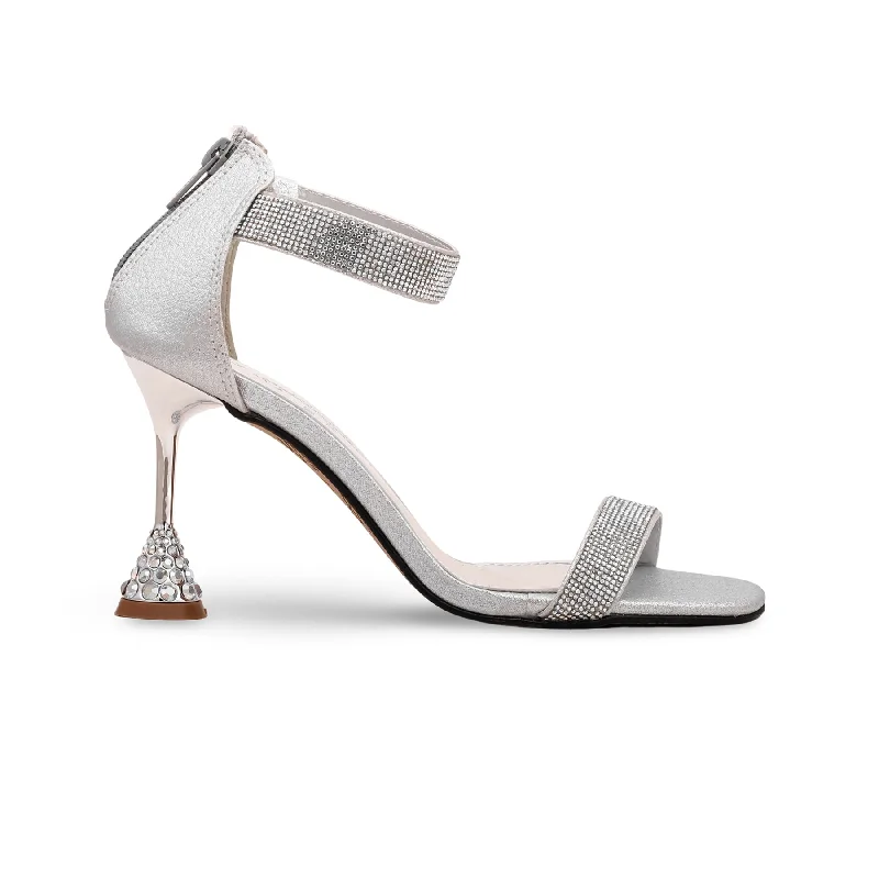 Sandals for narrow feet-Silver Fancy Bridal Sandal FN5750