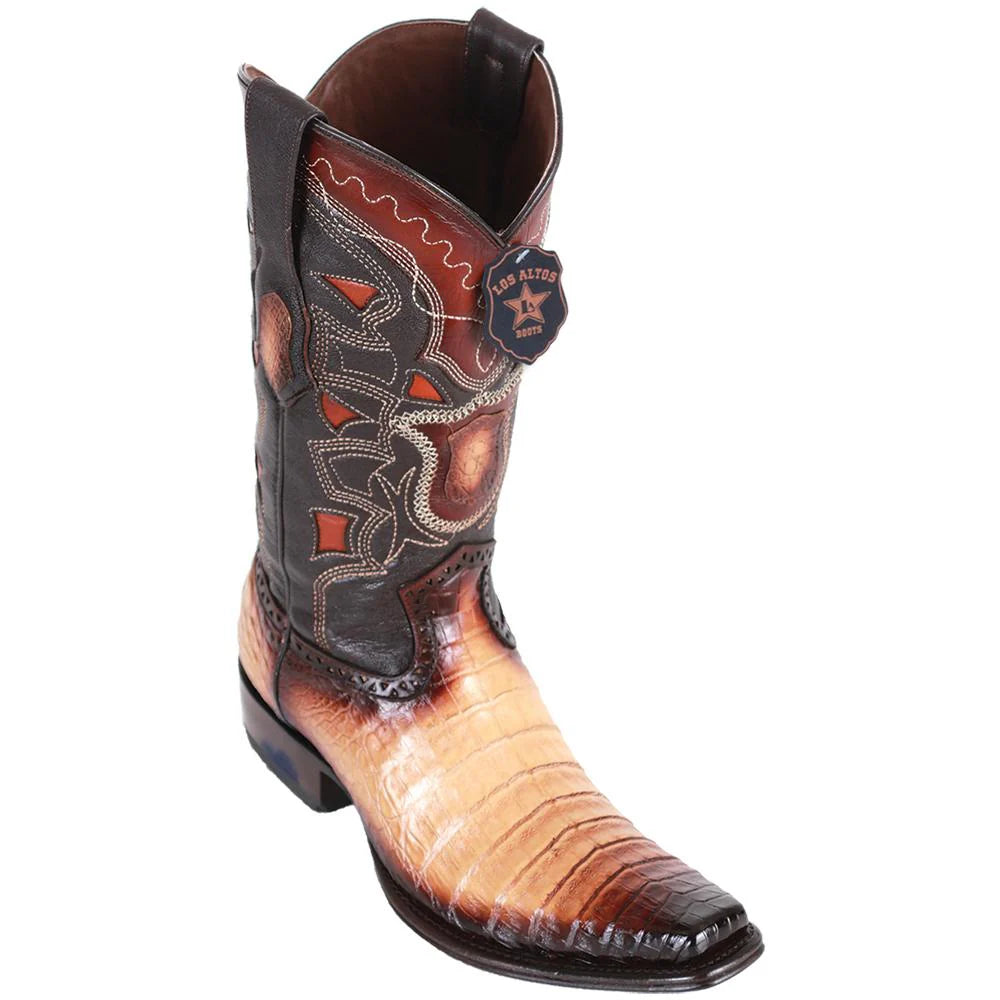 Cowboy boots with bold heel styleLos Altos 768215 Men's Faded Oryx Genuine Caiman Belly European Square Toe Cowboy Boots