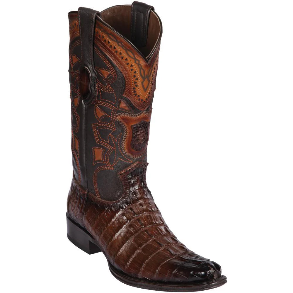 Cowboy boots for cowboy trail styleLos Altos 760116 Men's Faded Brown Genuine Caiman Tail European Square Toe Cowboy Boots