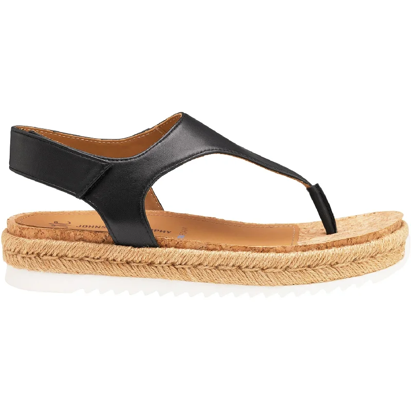 Sandals for outdoor heels-Women's Johnston & Murphy Michelle Thong Black Nappa Leather