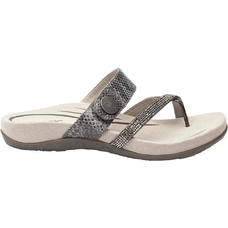 Sandals with vibrant soles-Women's Aetrex Izzy Pewter Sparkle Synthetic