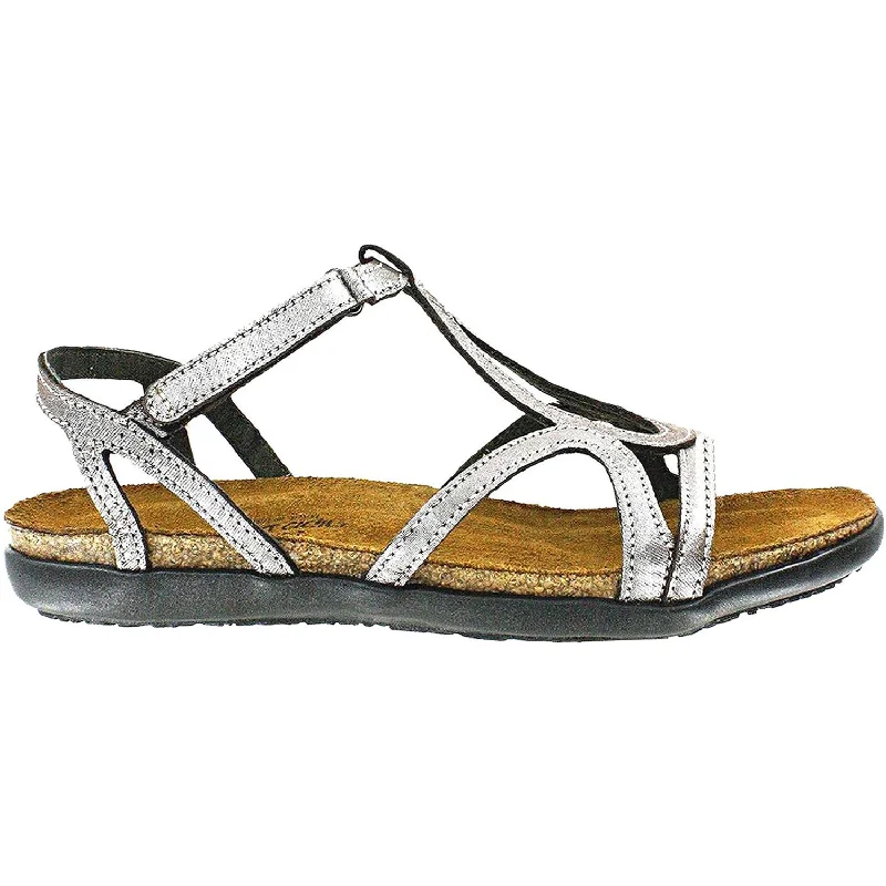 Sandals with trendy heels-Women's Naot Dorith Silver Threads Leather