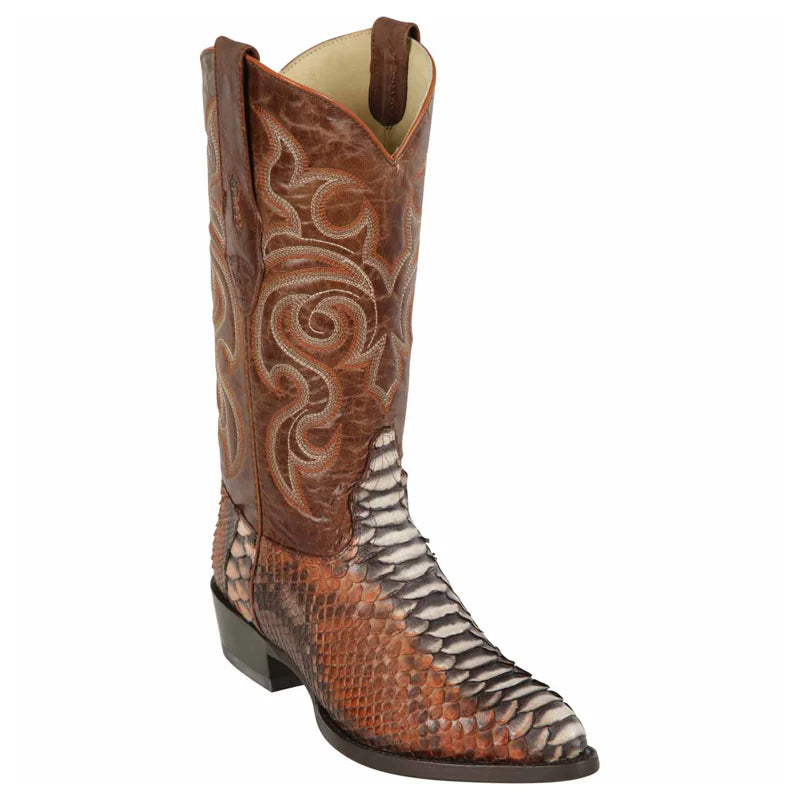 Cowboy boots with bold stitching bootsLos Altos 995788 Men's Rustic Cognac Genuine Python J Toe Cowboy Boots