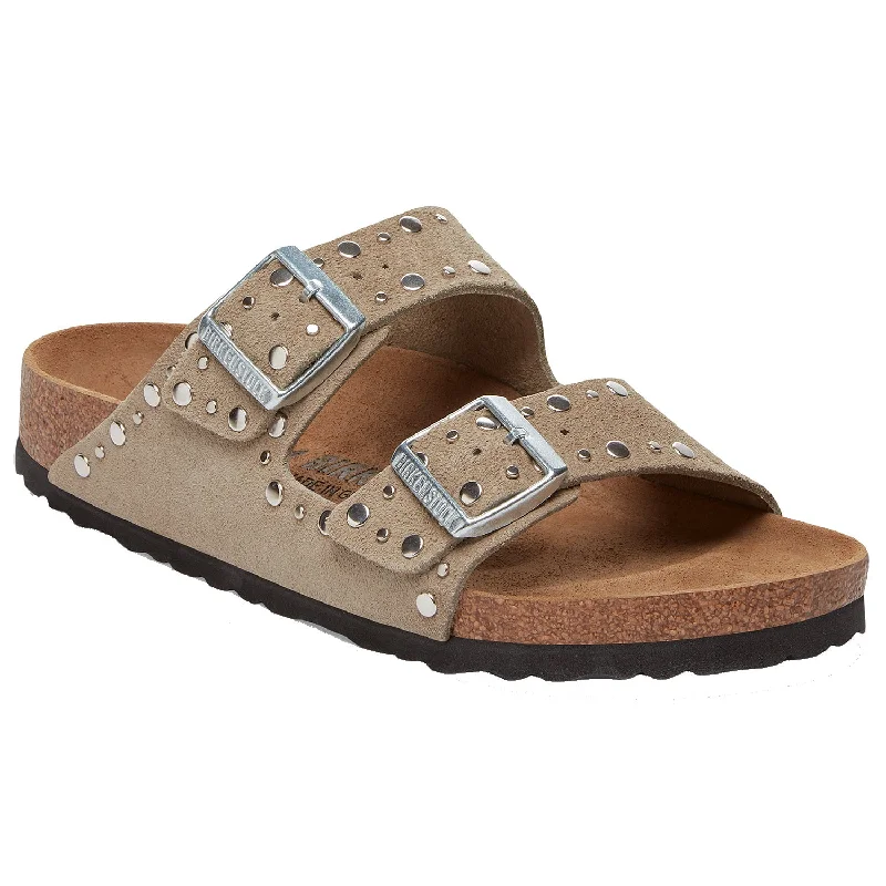 Sandals for summer soles-Women's Birkenstock Arizona Rivets Taupe Suede